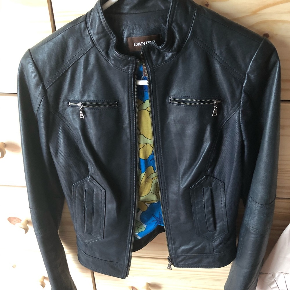NWOT blue leather motorcycle jacket